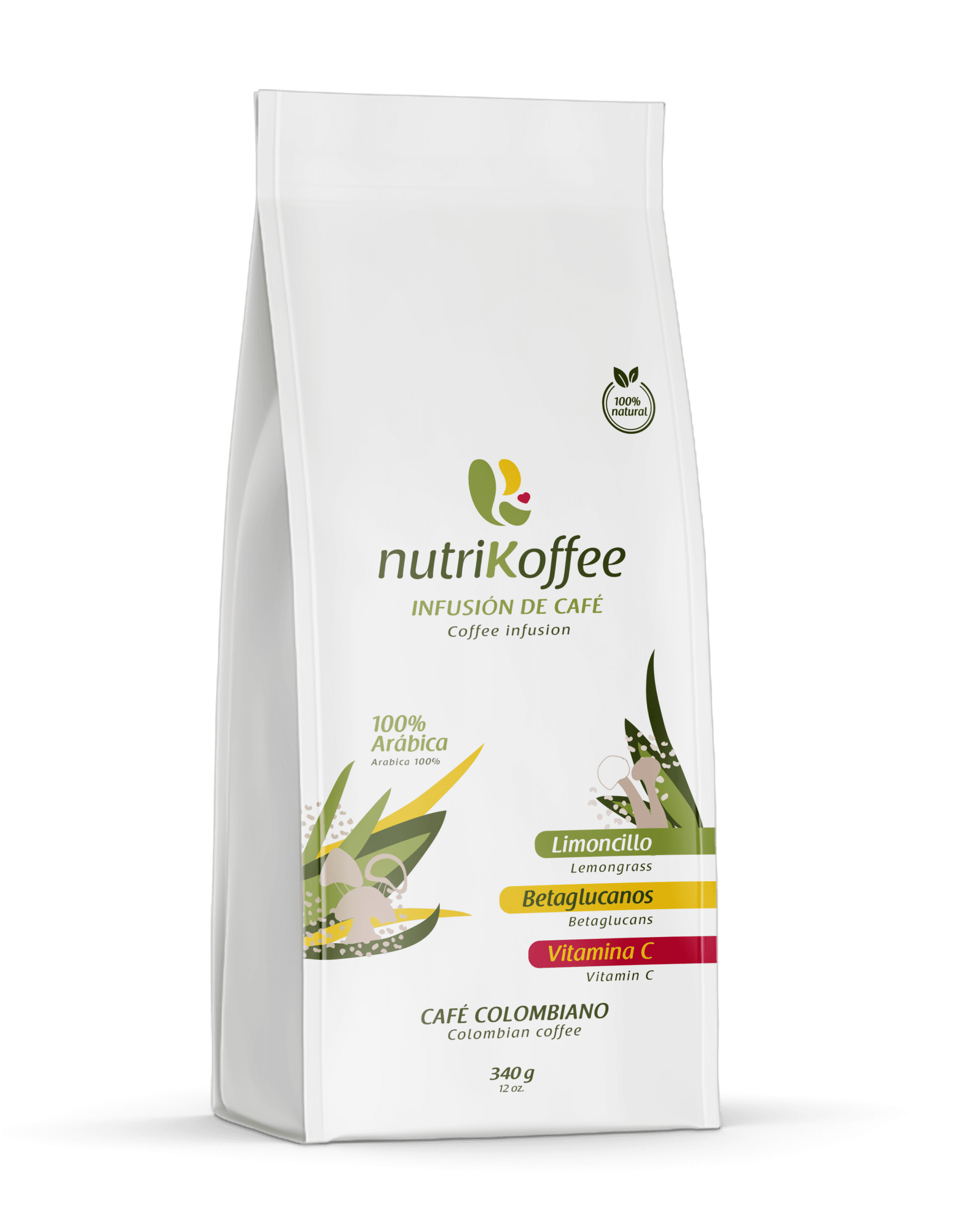 Infusión de café verde con limoncillo, betaglucanos y vitamina C. Bolsa x 340 g.