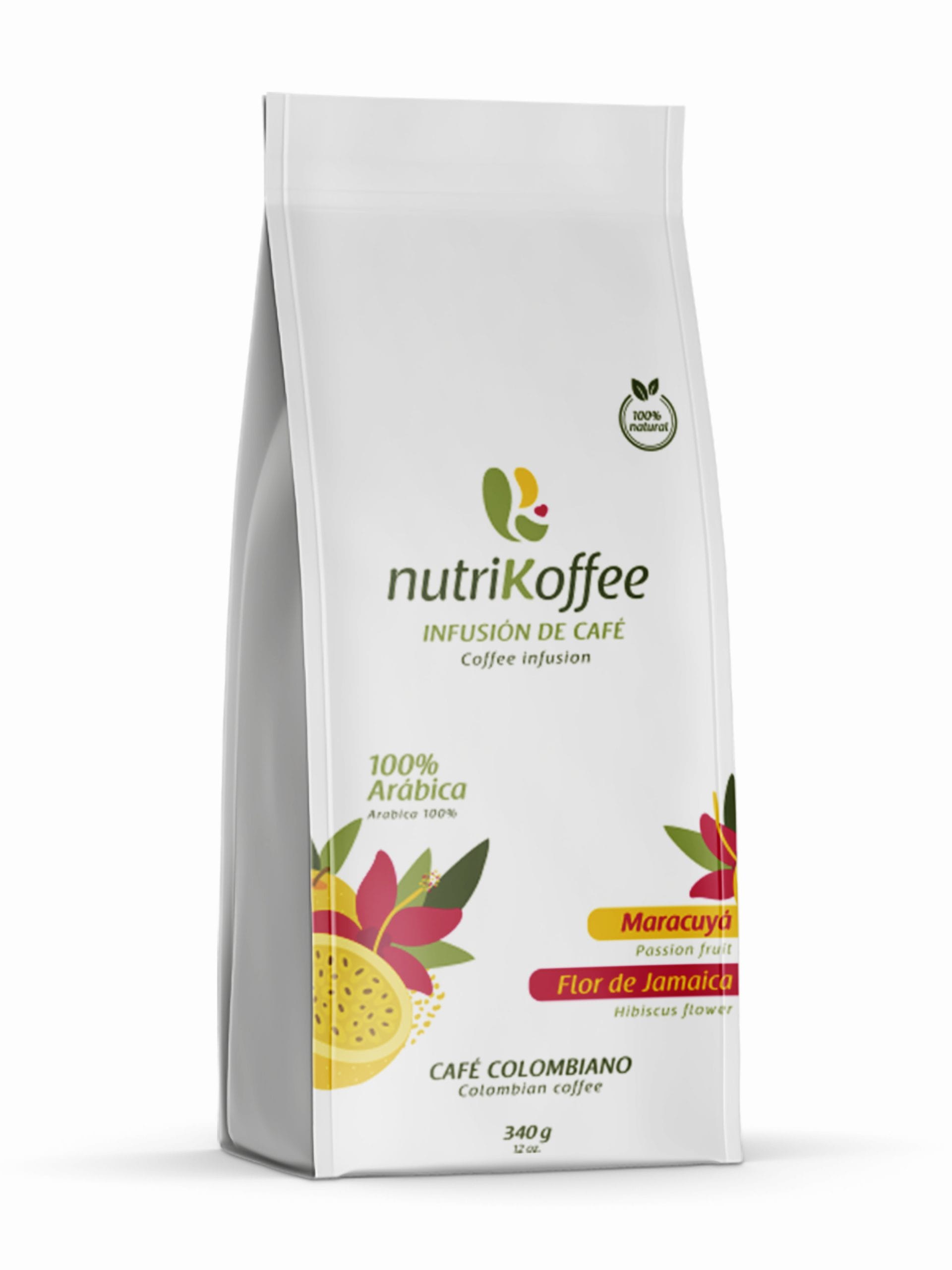 Infusión de café verde con flor de Jamaica y maracuyá, bolsa x 340 g.