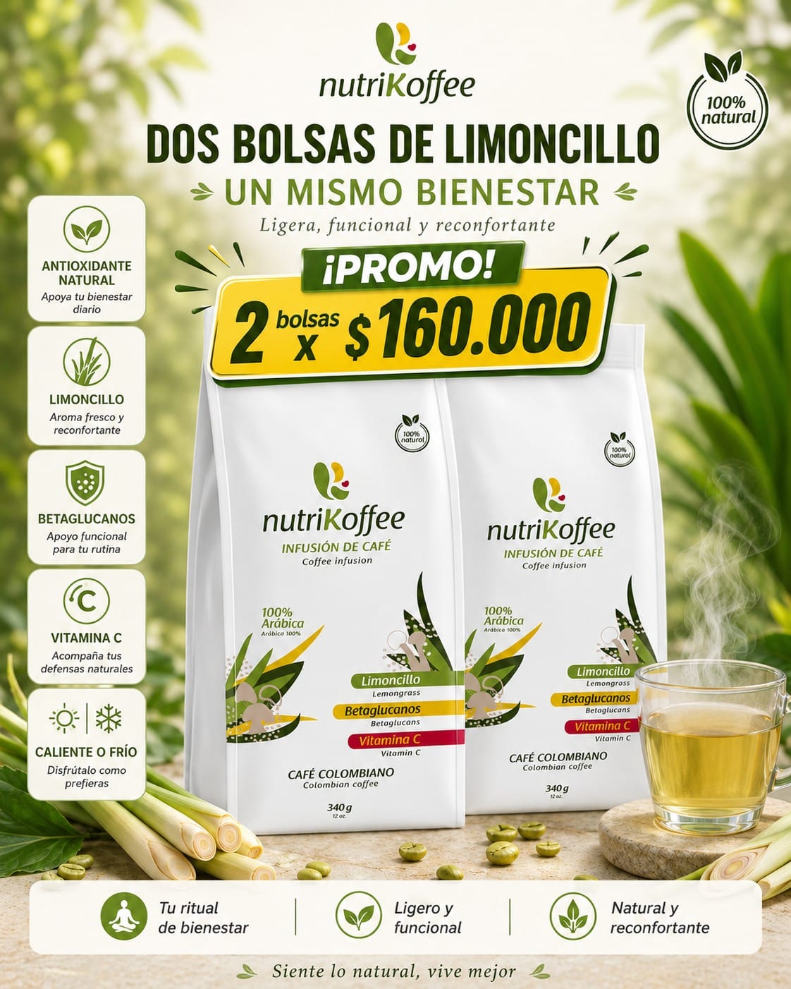 Promoción 2 bolsas: Infusión Limoncillo, Betaglucanos y Vitamina C x 340 g.